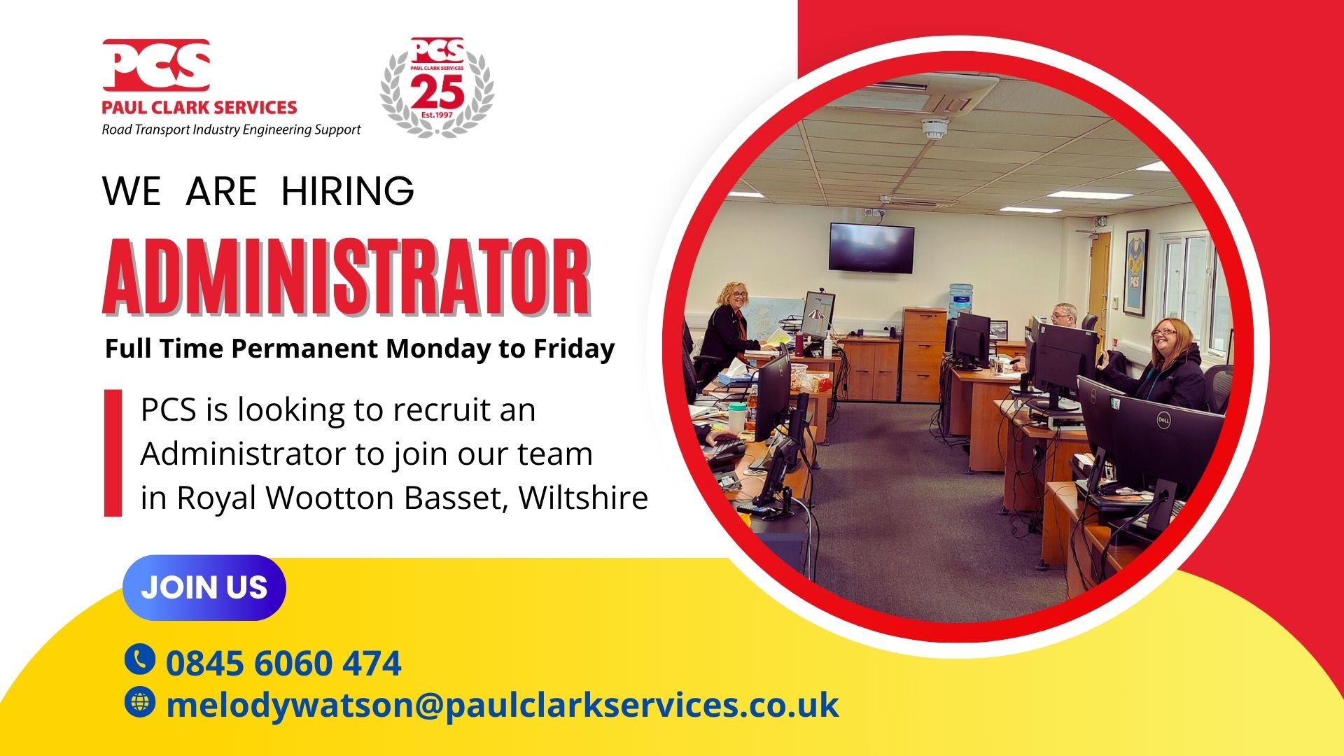 PCS is looking to recruit an Administrator to join our team in Royal Wootton Basset, Wiltshire.